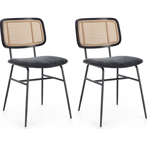 Chaises de salle à manger en cannage et tissu (lot de 2) - GLORIA (1/5)