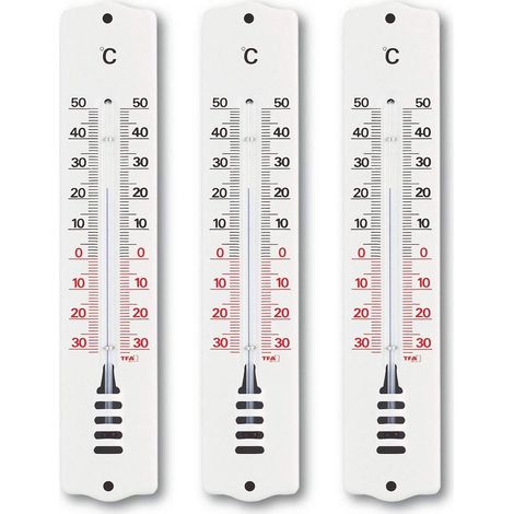 TFA Dostmann Set di 3 termometro interni ed esterni, 95.1032, in metallo, analogico, resistenti alle intemperie, Made in Germany, massima precisione, clima interno, temperatura esterna, bianco