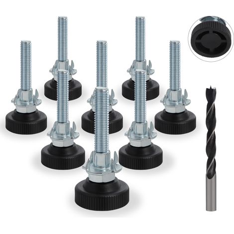 Pieds de Nivellement 8 Pièces Pied Reglable pour Meuble M8 x 50 mm Pieds de Meubles Antidérapant Vis de Réglage avec écrous en T, Foret M10, Pied de Nivellement pour Meubles, Meubles en Bois (1/5)