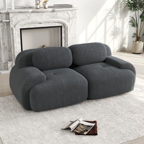 2-Sitzer-Sofa – 208 x 103 x 75 cm – mit geschwungenen Armlehnen und rutschfester Unterseite – aus grauem Cord