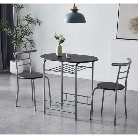 Dining Table and Chairs Set Metal Wood Effect Kitchen Table Dining Chairs Barley BLACK