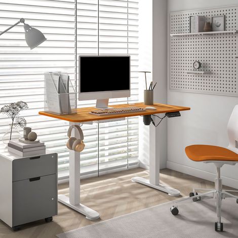 Scrivania elettrica regolabile in altezza con 3 impostazioni di memoria per ufficio domestico, 120x60 cm, colore naturale e bianco. (1/5)