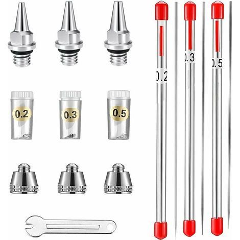 Cappuccio ugello, ago e ugello per aerografo AB130, 0,2 mm, 0,3 mm, 0,5 mm. Ricambi per aerografo. (1/5)
