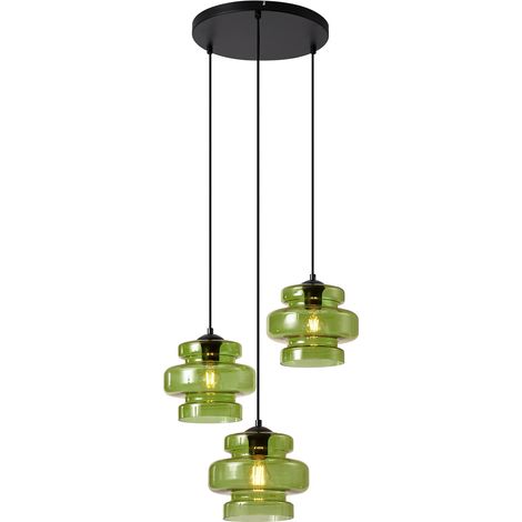 Retro-Hängelampe schwarz mit grünem Glas 3-flammig - Denise