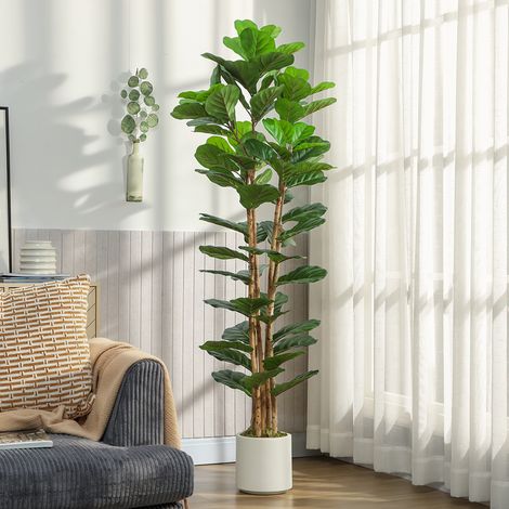 Plante Artificielle Intérieure 180 cm, Figuier Lyre en Pot, Tronc Bois Massif, Vert (1/5)