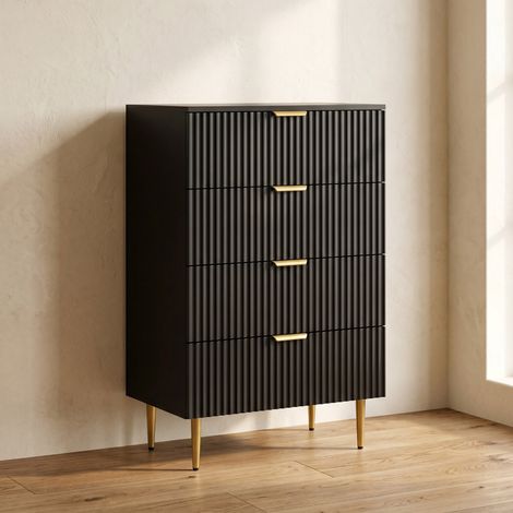 Commode 4 tiroirs commode chambre meuble de rangement moderne avec poignées et pieds dorés, dim. 60 x 40 x 96 cm, noir (1/5)