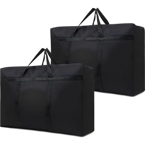 Lot de 2 grands sacs de rangement noirs de 120 L avec poignées et conception imperméable, pour couettes et couvertures, 90 x 25 x 45 cm (1/5)