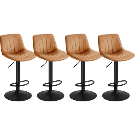 Chaises de Bar Réglables, Tabourets avec Dossier, Rotation 360°, PU, pour Cuisine, Salle à Manger, Lot de 4, Marron (1/5)
