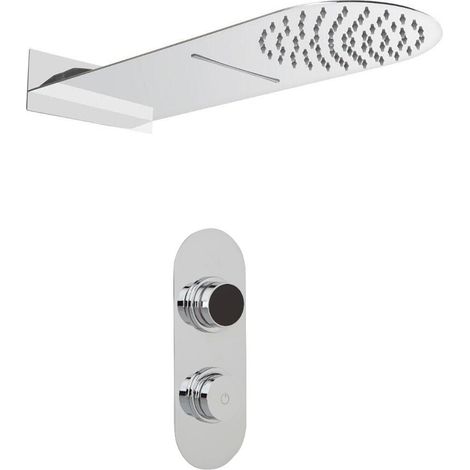 Milano Vis - Modern Digital Two Outlet Thermostatic Shower with 200mm x 500mm Wall Mounted Rainfall and Waterblade Shower Head - Chrome (1/5)