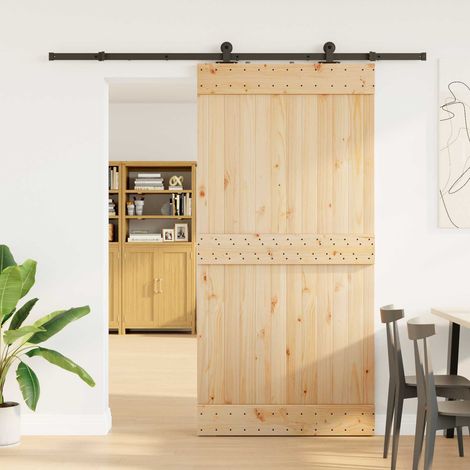 Puerta Corredera  Natural y negro 100 x 210 cm (213,5 cm)