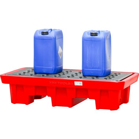 Mw Tools – Bac de rétention PE 1300x700x300mm – Grille amovible – Capacité 120L – Charge max 1300kg – 4 passages de fourches – OPB2200