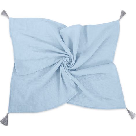 Manta de muselina para bebé con borlas - azul (1/3)
