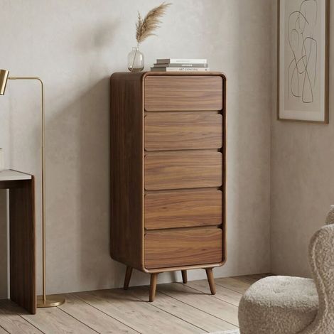 Chiffonnier 5 tiroirs 45x40x112 cm en bois noyer (1/5)
