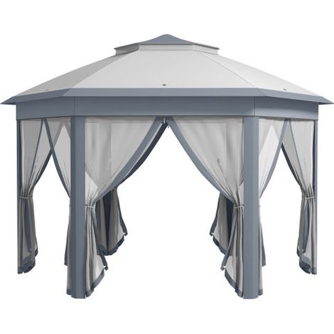 Gartenpavillon Faltpavillon 4x4 m Pop-Up-Zelt Partyzelt mit Tragetasche und 6 Seitenteilen Doppeldach sechseckig grau für Gartenpartys
On-Site