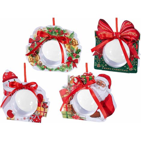 Sfere trasparenti apribili in plastica alimentare in confezione con soggetti natalizi. Perfette da appendere o appoggiare, set da 20 pezzi, Ø 8 cm