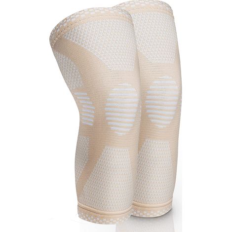 Genouillère de compression pour femmes et hommes, idéale pour les déchirures du ménisque, l'arthrite, la course à pied, l'haltérophilie, le basketball, le volleyball et bien d'autres sports. Beige - T (1/3)