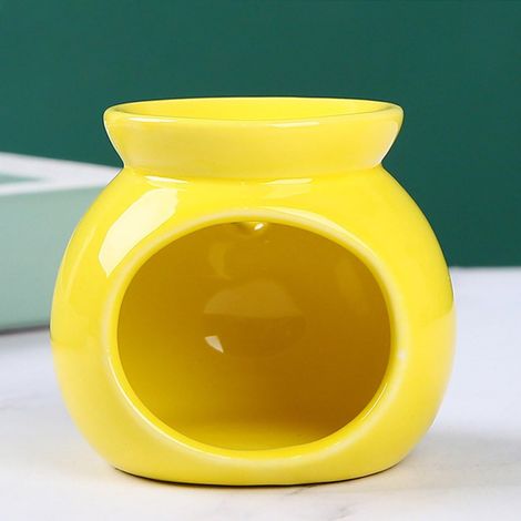Brûleur D Huile Essentielle - Céramique - Pour Bougie Théière - Usage Intérieur Et Extérieur - Jaune - 1 Pièce (1/5)