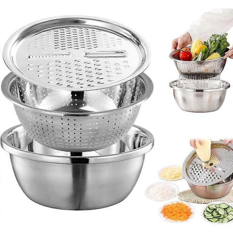 Évier multifonctionnel en acier inoxydable de 28 cm râpe avec panier d égouttage à gingembre coupe légumes saladier (1/5)