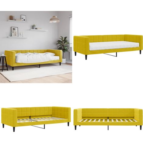 Tagesbett mit Matratze Gelb 90x200 cm Samt - Tagesbett - Sofa Bett - Schlafsofa - Gästebett - Samtcouch - Home & Living (1/5)