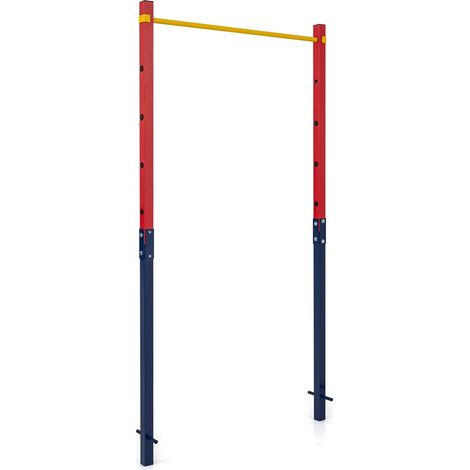COSTWAY Barre de Traction Extérieure, Barre de Fitness Réglable en Hauteur sur 5 Niveaux, Protections Anti-chocs, pour Enfants Adolescents Adultes, pour Gymnastique Parc, 115 x 5 x 231,5 cm (Rouge) (1/5)