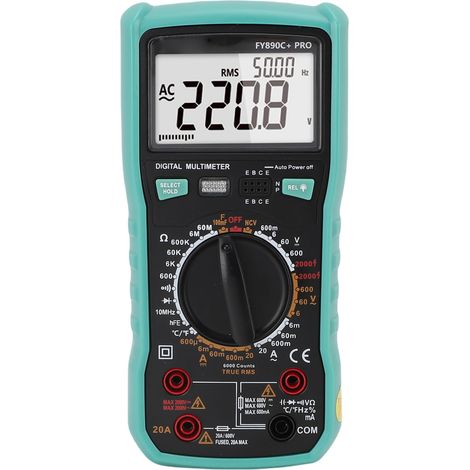 Multimètre numérique 6000 points, testeur électrique 2000V tension courant capacité résistance valeur, test diode et triode (1/5)