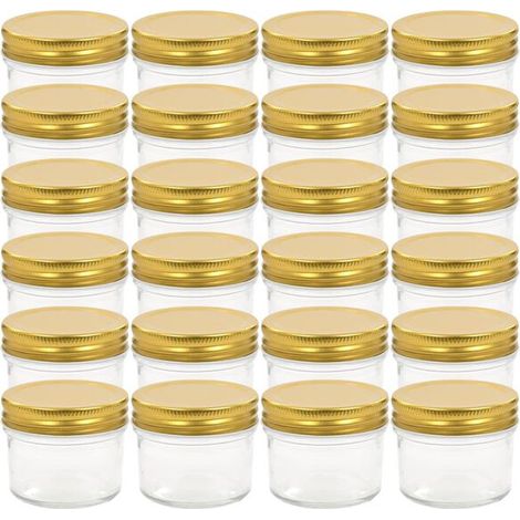 24 pots à confiture en verre avec couvercles dorés, d'une contenance de 110 ml. (1/5)