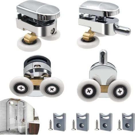 Duschtürrolle, 4 Doppelrollen für Duschtüren, Gleitrollen, Ersatztürrolle für Duschkabinen (1/4)