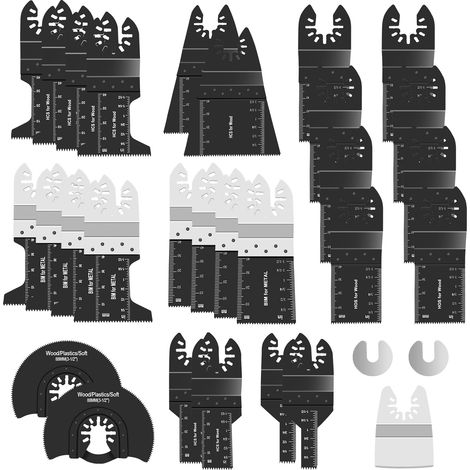 31Pcs Outil Multifonction Lames Lame Oscillante Outils en Acier au Carbone à Usages Multiples DIY, Bois/Métal/Plastique, Outils Multifonctions Universels pour (1/5)