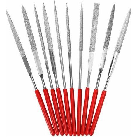 Lot de petites limes à aiguilles diamantées 140 mm x 3 mm, 10 types de mini limes à aiguilles de style mixte, avec revêtement diamant de précision (1/5)