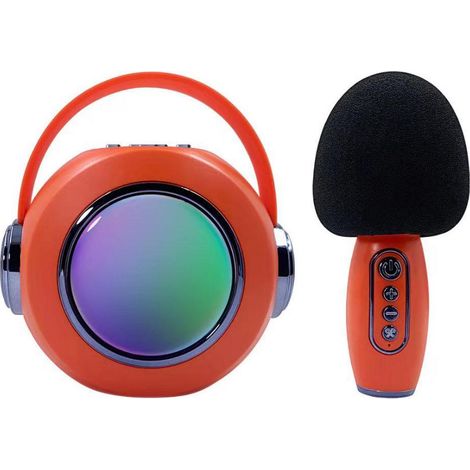 Enceinte Bluetooth portable pour adultes et enfants - Haut-parleur intégré, Bluetooth, lumière LED, microphone filaire - Rouge (1/4)