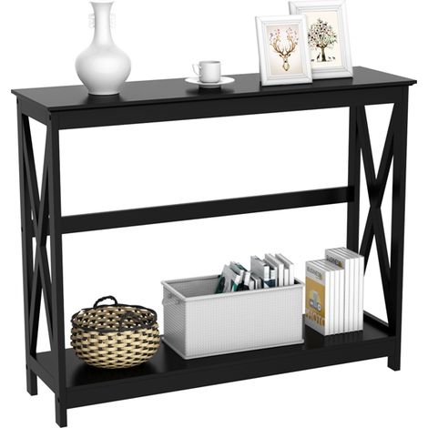 Yaheetech Tavolo Consolle Mobile da Ingresso e Soggiorno Tavolino Stretto Credenza con 2 Ripiani 102 x 30 x 81cm Nero