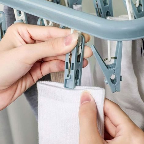 Étendoir à chaussettes pliable 32 pinces - Séchoir intérieur extérieur pour chaussettes serviettes couches bleu (1/4)