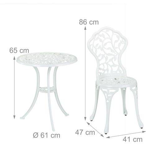 Lote de 1 salón de jardín 2 personas mesa con 2 sillas diseño floral ambiente acogedor de aluminio fundido blanco 130016724 (1/2)