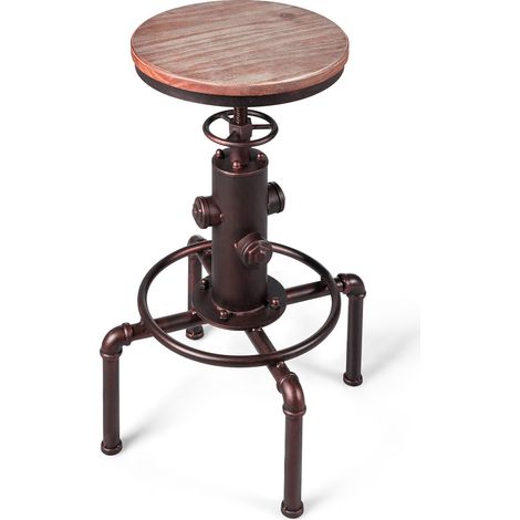 Sgabello industriale da bar regolabile con poggiapiedi ergonomico, Sgabello vintage per ristorante e pub Marrone (1/4)