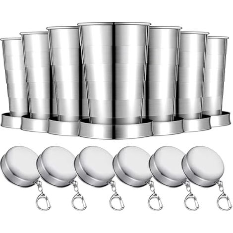 Gobelet Pliable En Acier Inoxydable - 75 ml - Pour Camping Randonnée Cyclisme - Lot De 6 Avec Anneau De Portage (1/3)