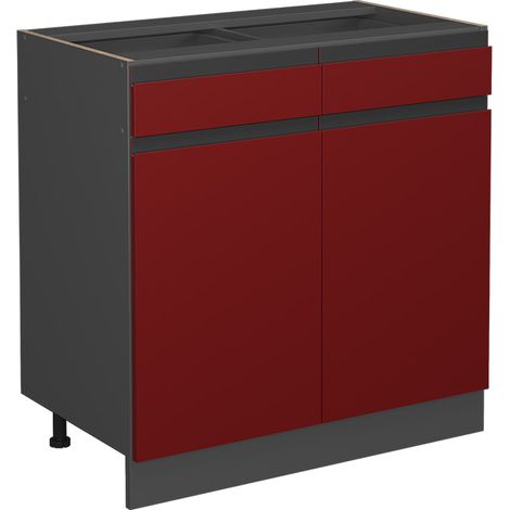 Mobiletto base per cucina R-Line, Rosso, 80 cm Forma a J, senza piano di lavoro, Vicco