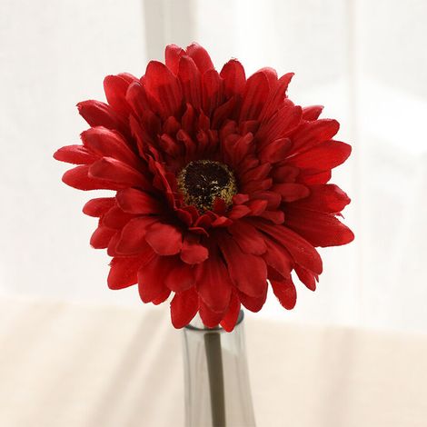 Fleurs artificielles 15 pièces Artificielle Soie Marguerite Fleurs Faux Gerbera Fleurs mariée Mariage Bouquet pour la Maison de Mariage Bricolage pièce maîtresse décoration (Gros rouge) (1/5)