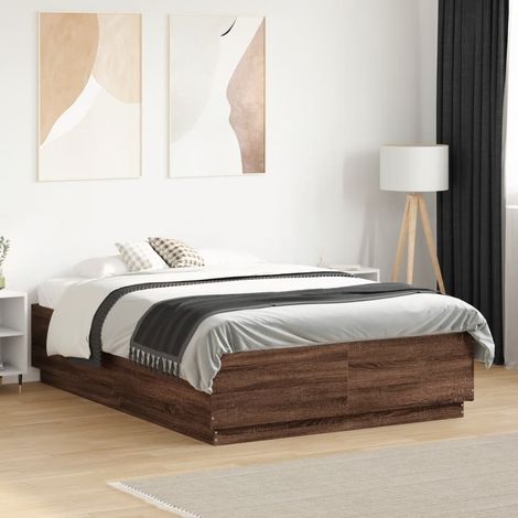 Bettgestell mit LED Braun Eichen-Optik 120x190 cm Holzwerkstoff (1/5)