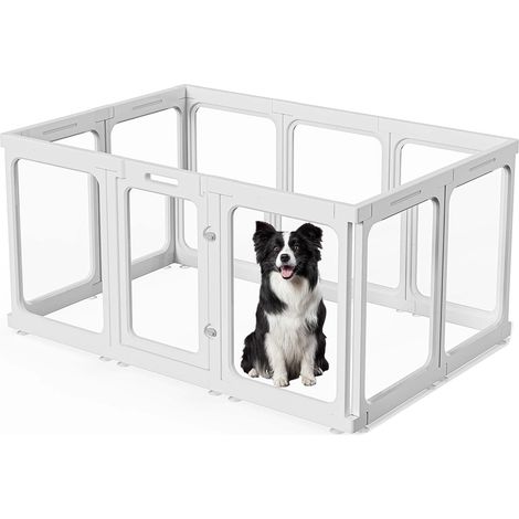 Lot de 10 enclos pour chiots en plastique acrylique transparent - 60 cm - Avec porte - Pour l'intérieur - Facile à nettoyer - Pour chiens de petite et moyenne taille (1/5)