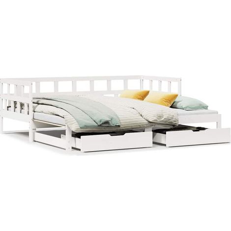 Canapé-lit avec matelas gigogne et tiroirs, matelas non inclus, blanc, 90 x 200 cm (1/5)