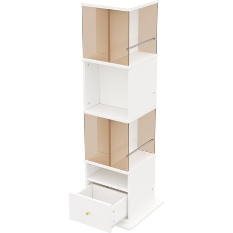 Vitrina giratoria 50 x 50 x 160 cm en MDF y vidrio templado marrón y blanco (1/5)
