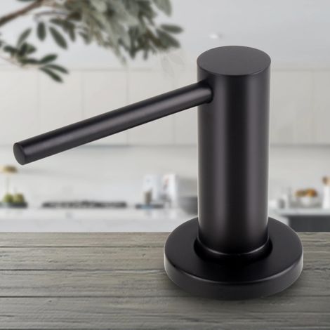 Distributeur de savon (noir) en acier inoxydable 304 massif pour évier de cuisine, avec flacon de 500 ml et kit de rallonge de 119 cm. (1/5)