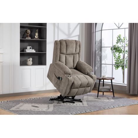 Fauteuil électrique inclinable senior – Aide à la levée, massage, chauffage, repose-pieds, poches latérales – Marron clair