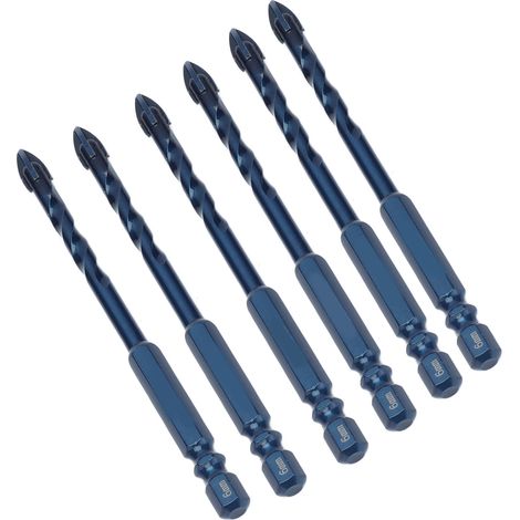 Lot de 10 forets pointe croisée carbure queue hex 1/4po pour carrelage marbre verre bleu foncé trou 6mm (1/5)