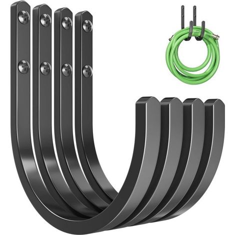 Support mural en aluminium pour tuyau de jardin, 4 crochets, extérieur, rangement tuyau et outils (1/5)