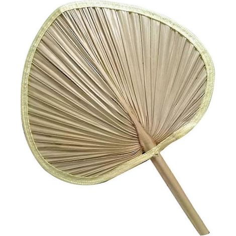 Éventail Yaju en feuilles de palmier tressées 45 x 35 cm, style chinois, avec poignée, rafraîchissant pour l'été, décoration murale, style champêtre (Jaune) (1 pièce) (1/3)