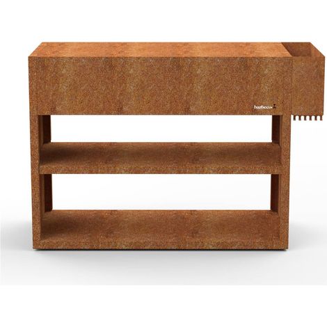 Plan de travail pour brasero Nestor Buddy – Acier corten – Compartiment multi-fonctionnel – Hauteur ergonomique – Rangement spacieux – Barbecook (1/5)