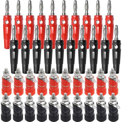 4mm Bananenstecker Bananenbuchse Steckverbinder Set mit 20 Stück 20A vernickelte Bananenstecker und 20 Stück Bindemutter für Audio-Lautsprecher-Verstärker-Stereoanlagen (1/5)