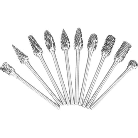 Ensemble de 10 fraises rotatives en acier au carbure de tungstène pour le travail des métaux, 2,35 x 6 mm (1/5)