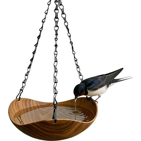 Bain d'oiseaux pour jardin - Abreuvoir décoratif vintage en bois - plateau pour nourrir les oiseaux sauvages (1/5)